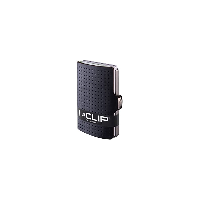 IClip Smart Wallet Mini Portafoglio Unisex Effetto Traforato Colore Nero Vera Pelle