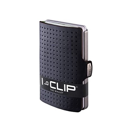 IClip Smart Wallet Mini Portafoglio Unisex Effetto Traforato Colore Nero Vera Pelle