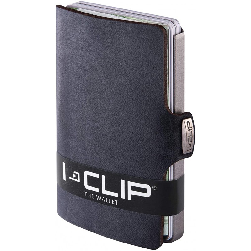 IClip Smart Wallet Mini Portafoglio Unisex Effetto Soft Scamosciato Nabuk Colore Nero Vera Pelle