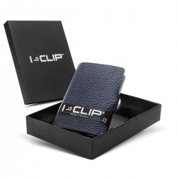 IClip Classico Smart Wallet Mini Portafoglio Unisex Blu Vera Pelle