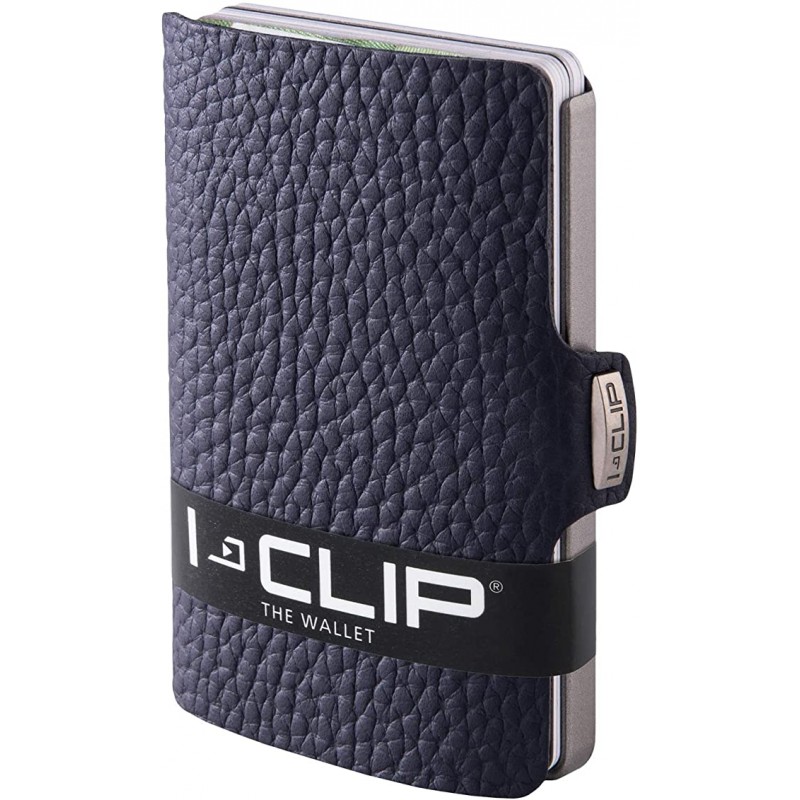 IClip Classico Smart Wallet Mini Portafoglio Unisex Blu Vera Pelle