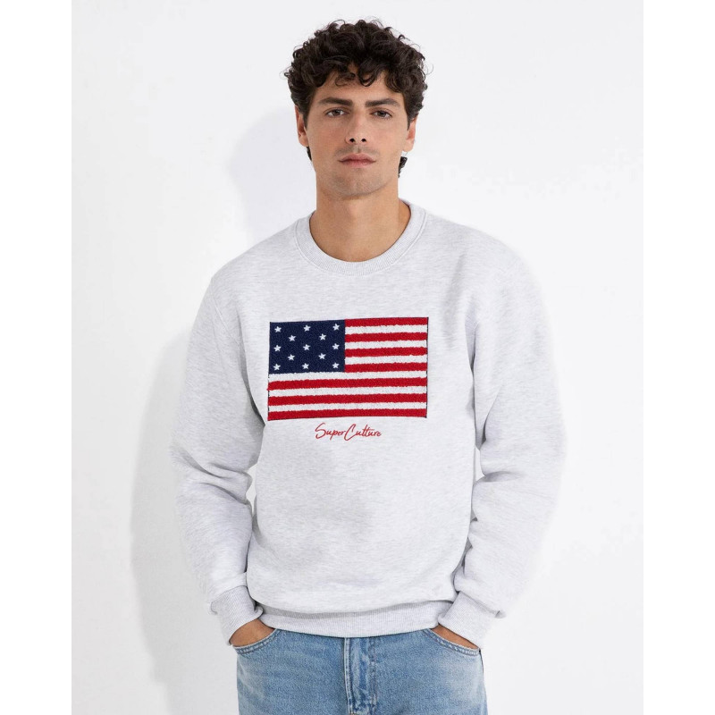 Superculture felpa girocollo grigia bandiera usa