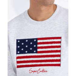 Superculture felpa girocollo grigia bandiera usa